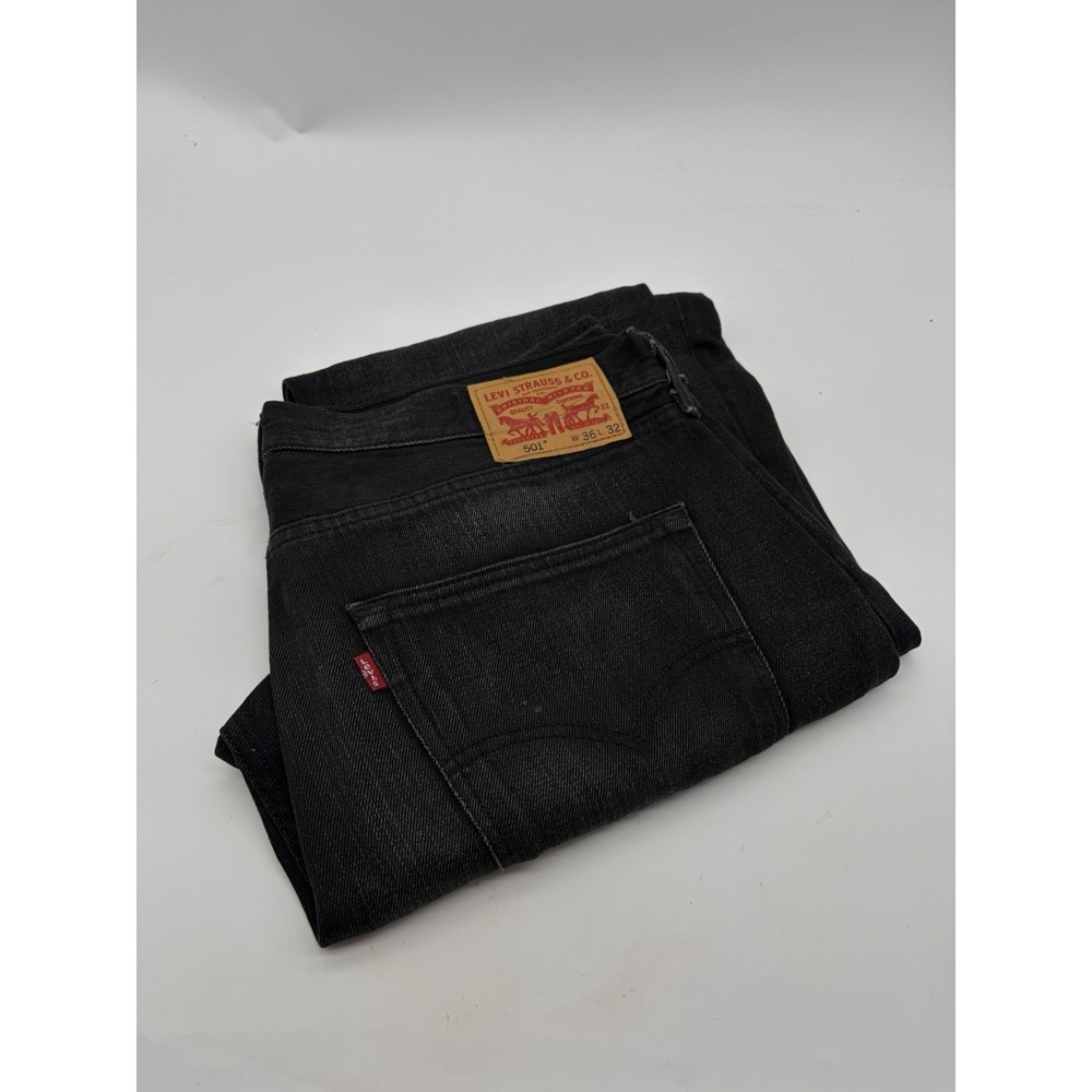 Men's 501 Levi Black Distressed Jeans - Button Fly - Size - 36x32